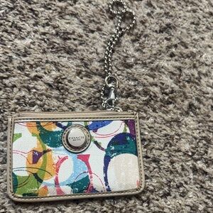 Coach Multicolor Circle Print ID Card Holder with Chain